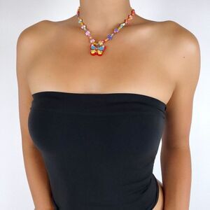 Vintage Y2K Floral Rainbow Butterfly Choker Kawaii Soft Girl Artsy Necklace